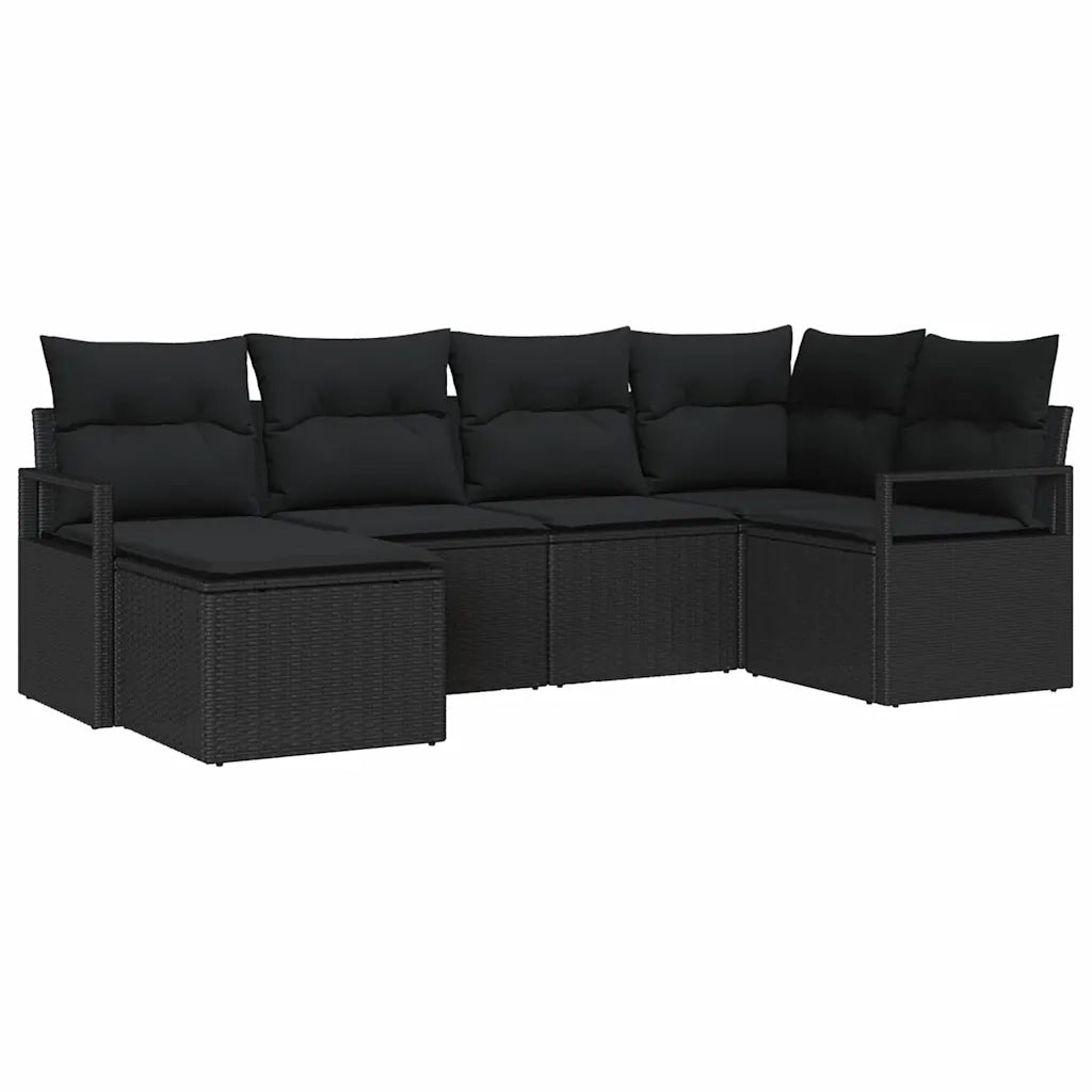 Set di divani con cuscino 6 pcs Nero polyrattan