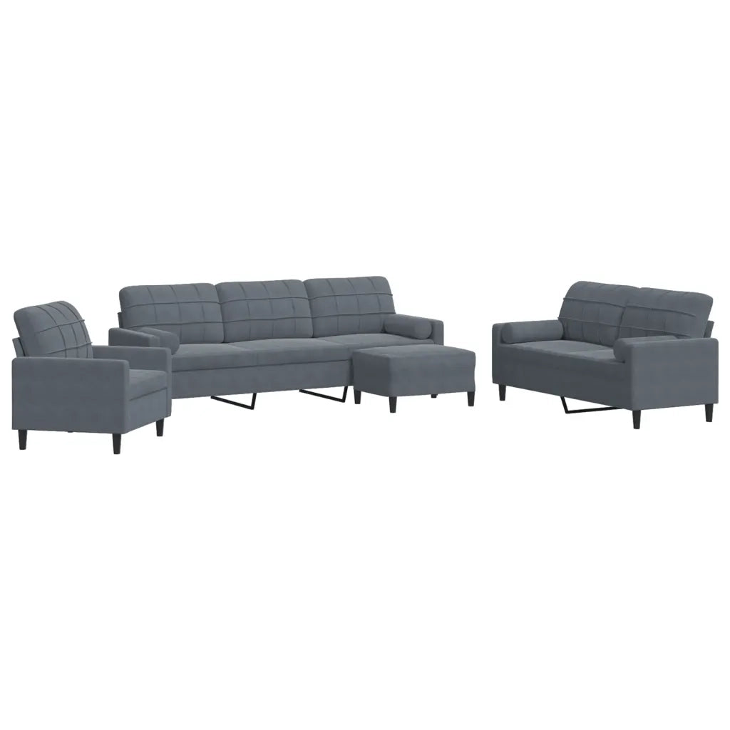Set di Divani 4 pz con Cuscini e Rinforzi Grigio Scuro Velluto 3278462