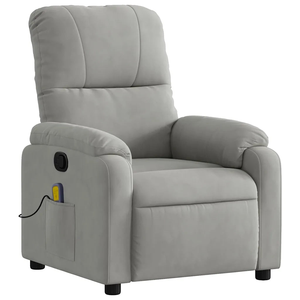 Poltrona | Sedia Relax Reclinabile Massaggio Grigio Chiaro Tessuto Microfibra