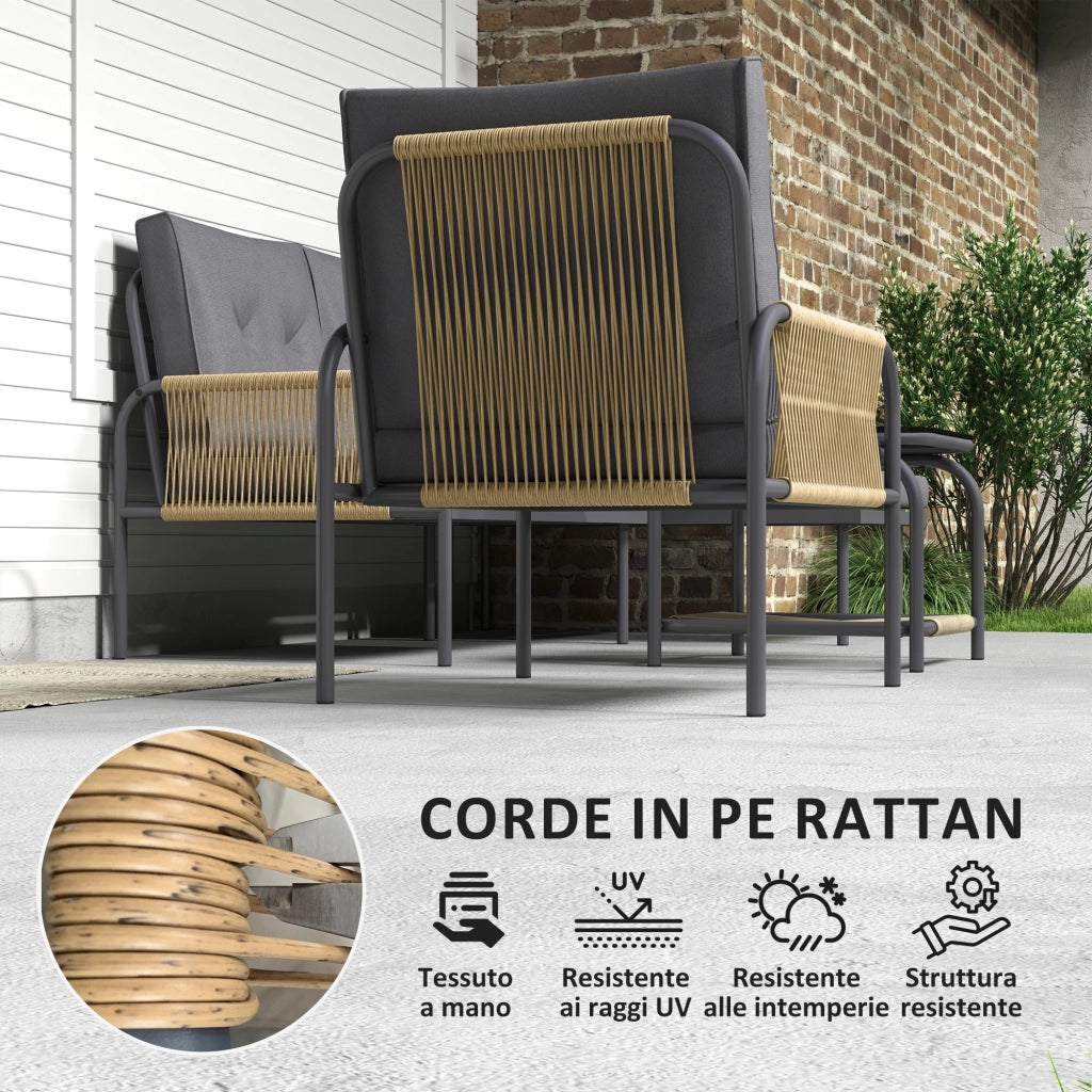 Set Giardino 4 Pezzi in Rattan con Divano ¨C Minimal ¨C Grigio