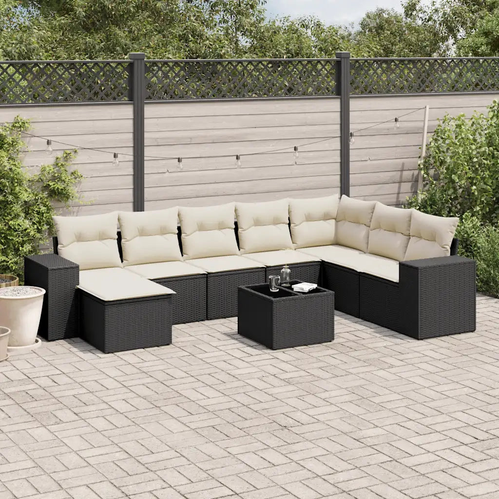 Set Divani da Giardino 9 pz con Cuscini Nero in Polyrattan 3255303