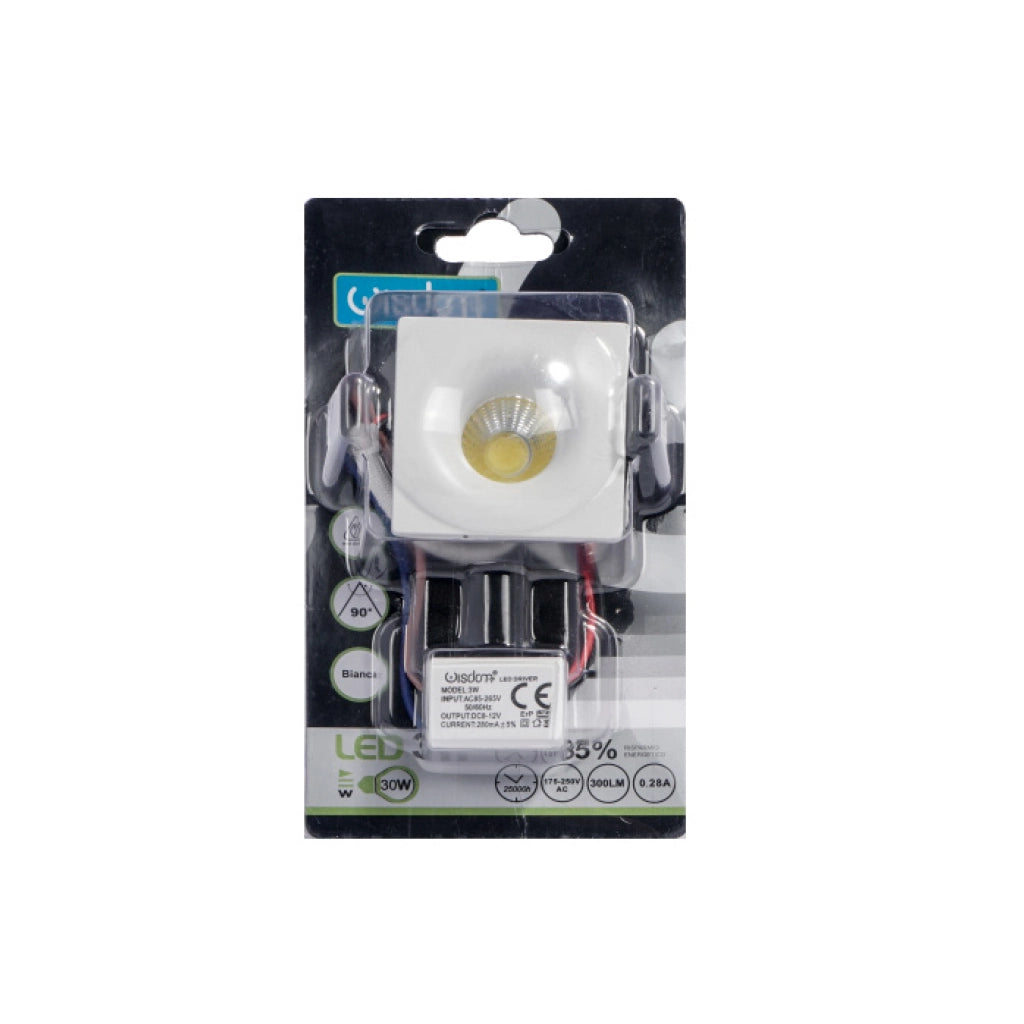 Punto luce led 3w quadrato corpo bianco luce fredda 6000k