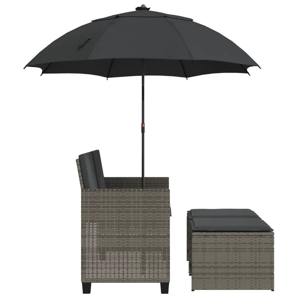 Divano Giardino 2 Posti-Sofa da Giardino-Divanetto da esterno Ombrellone e Sgabelli Grigio Polyrattan
