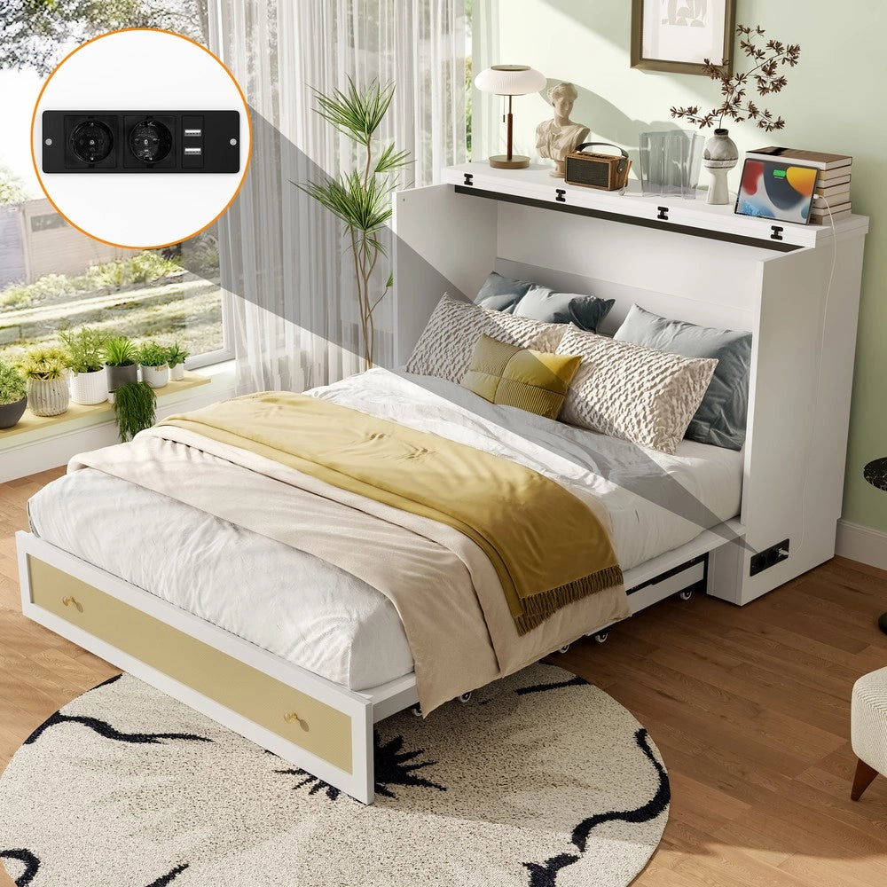 Letto a Scomparsa con Cassetti e Ripiano ¨C MINIMAL ¨C Bianco, 140x200