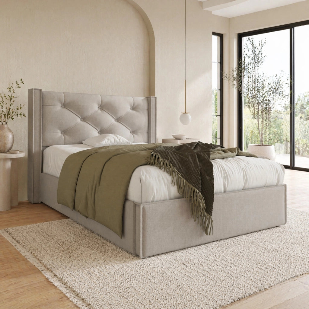LETTO Imbottito 90x200 cm Grigio Chiaro in Cotone con contenitore