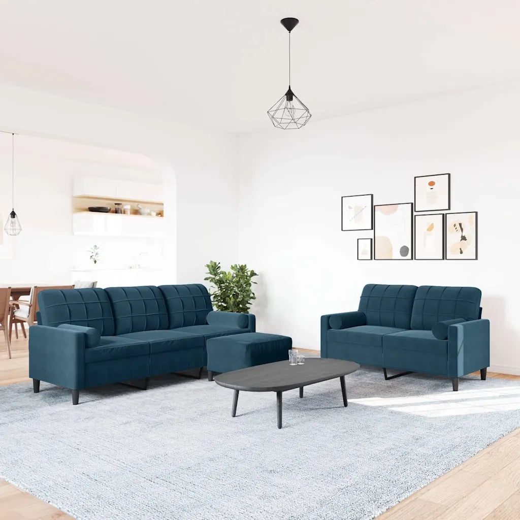 Set di Divani 3 pz con Cuscini e Rinforzi Blu in Velluto 3278430