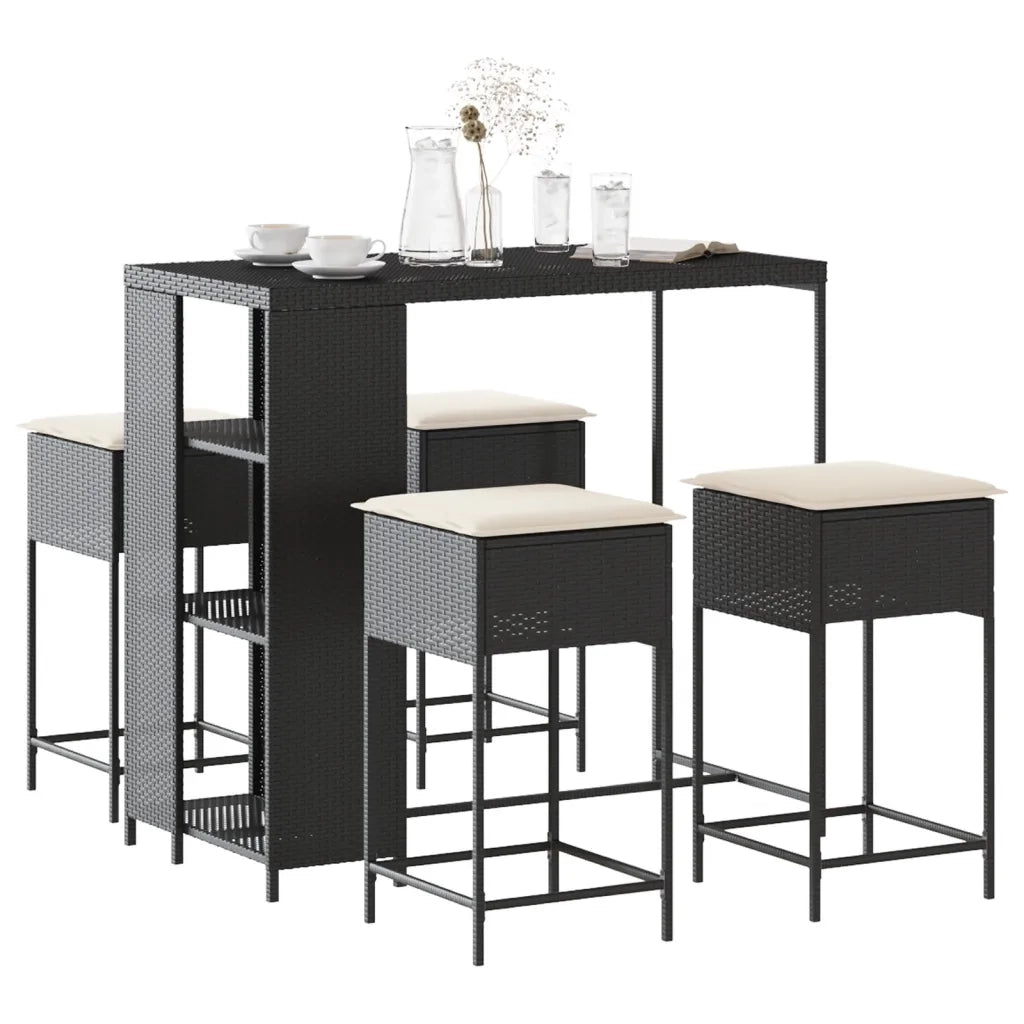 Set Bar da Giardino 5 pz con Cuscini in Polyrattan Nero 3261493