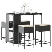 Set Bar da Giardino 5 pz con Cuscini in Polyrattan Nero 3261493