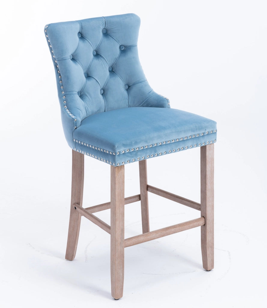 Sgabelli da Bar in Velluto con Gambe in Legno ¨C MINIMAL ¨C Set 2 Pezzi, Azzurro Chiaro