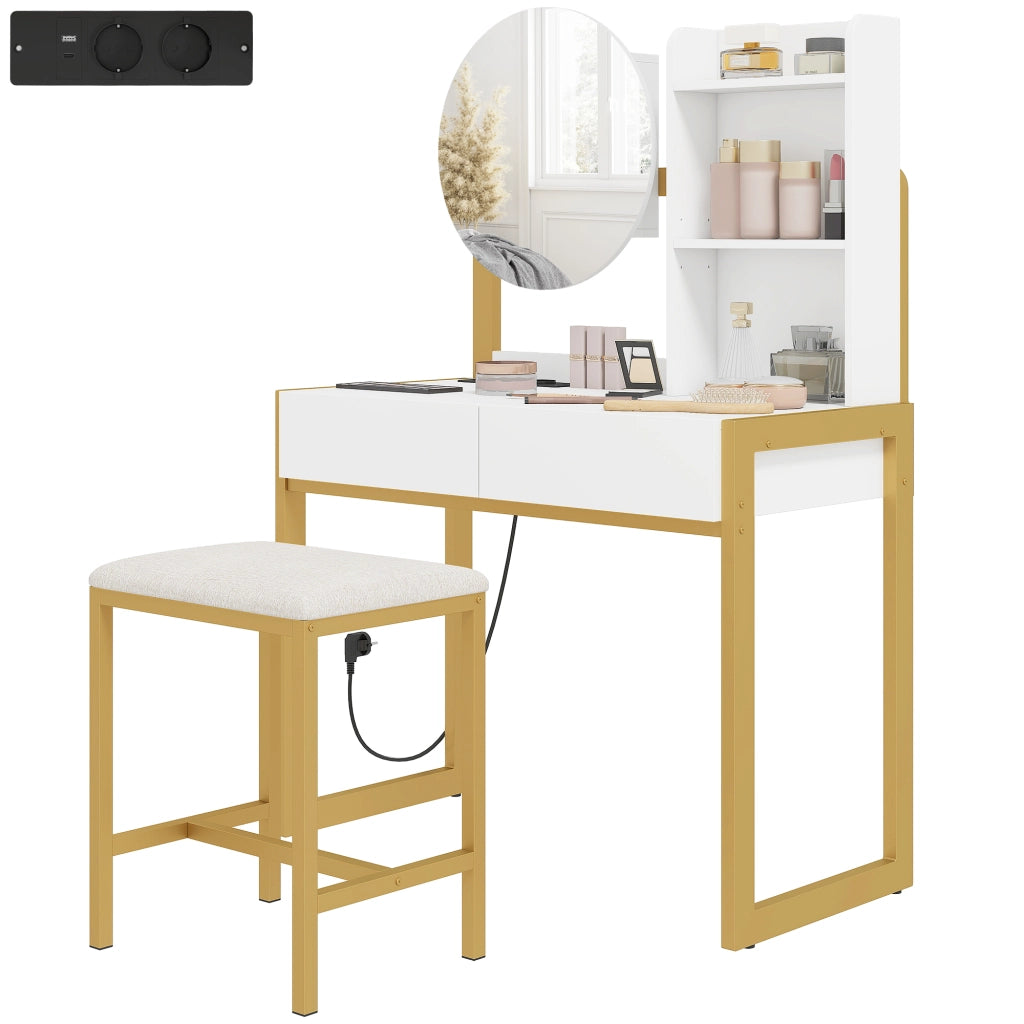 Cassettiera con specchio e sgabello imbottito ¨C Minimal ¨C bianco 60x40x