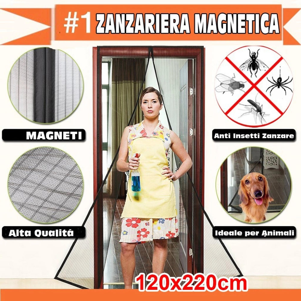 Trade Shop - Zanzariera Magnetica Universale 120 X 220 Cm Magneti Tenda Colore Nero Bianco - Bianco
