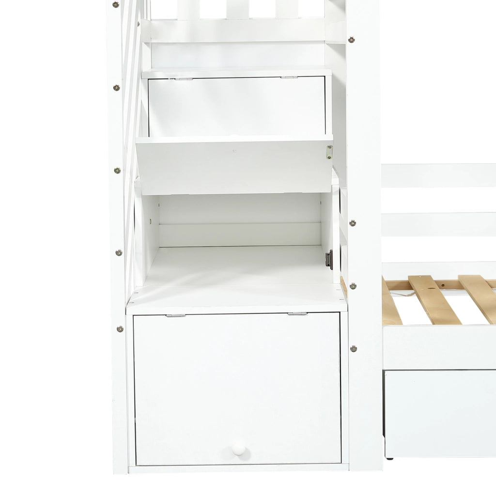 LETTO A CASTELLO 90x200 cm Bianco con scala contenitore e cassetto