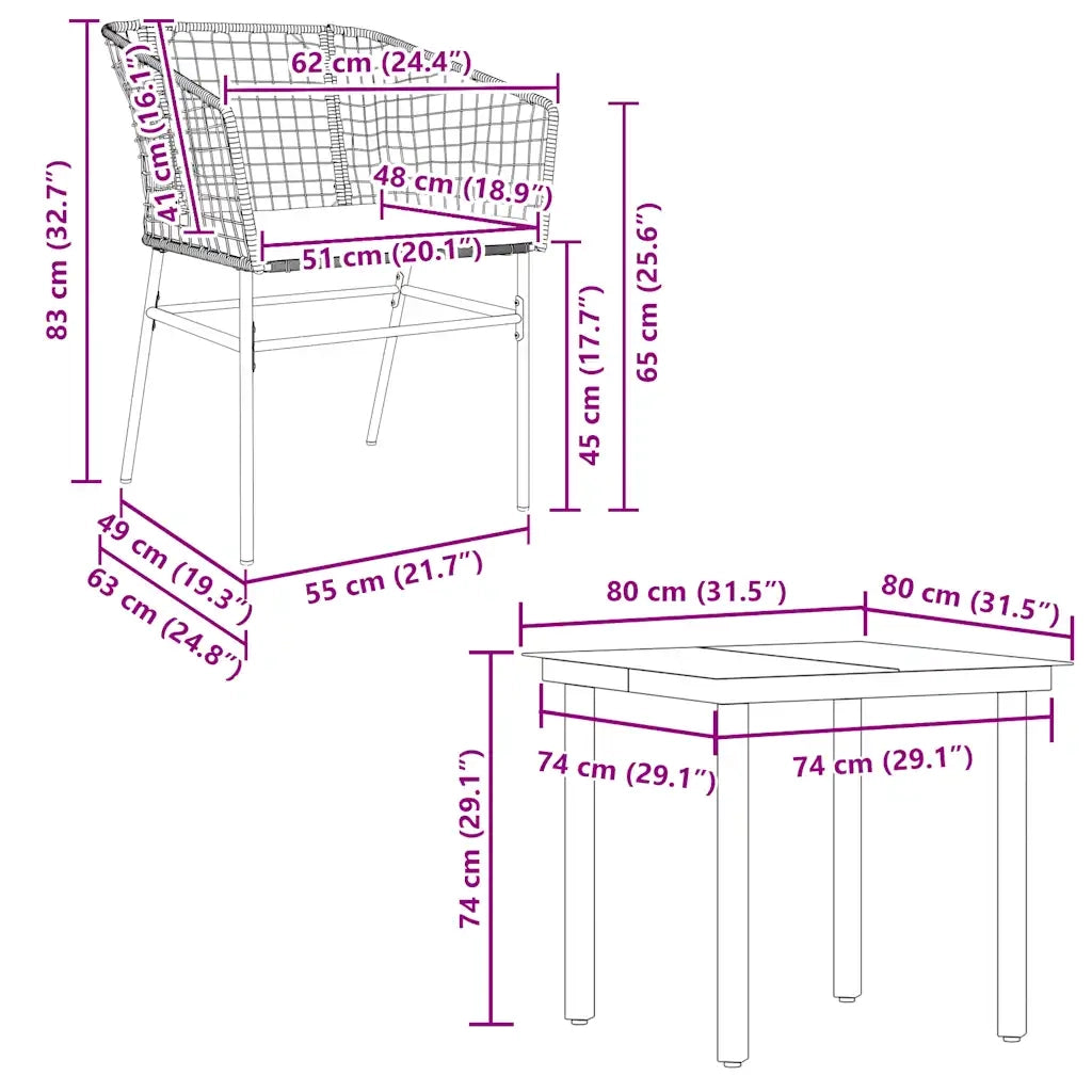 Set da Pranzo da Giardino 5pz con Cuscini Polyrattan Vetro 3334605