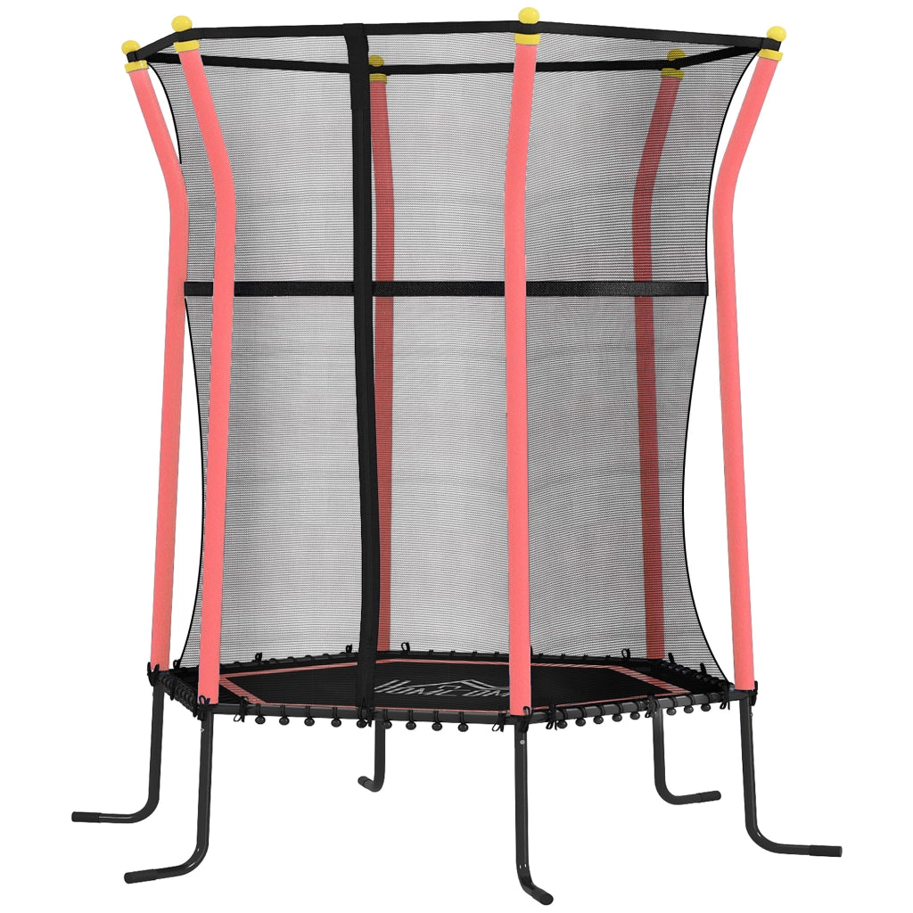 Tappeto Elastico per Bambini con Ingresso a Cerniera e Pali Imbottiti, ?163.5x190 cm, Rosso