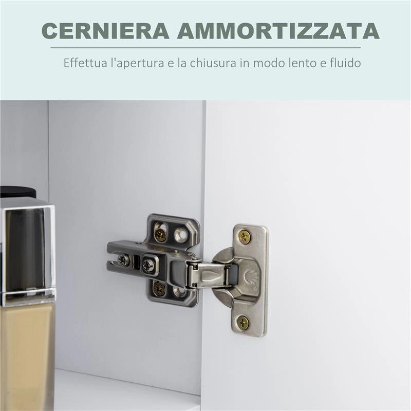 ARMADIETTO SPECCHIERA DA BAGNO CON 3 ARMADIETTI, 3 RIPIANI E LUCE LED, 90X15X65 CM, BIANCO