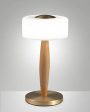Lampada da tavolo Elea LED 8W 860lm 3000K, Struttura in metallo, legno e vetro soffiato con regolazione luce al tocco, Colore Ottone satinato - Elea