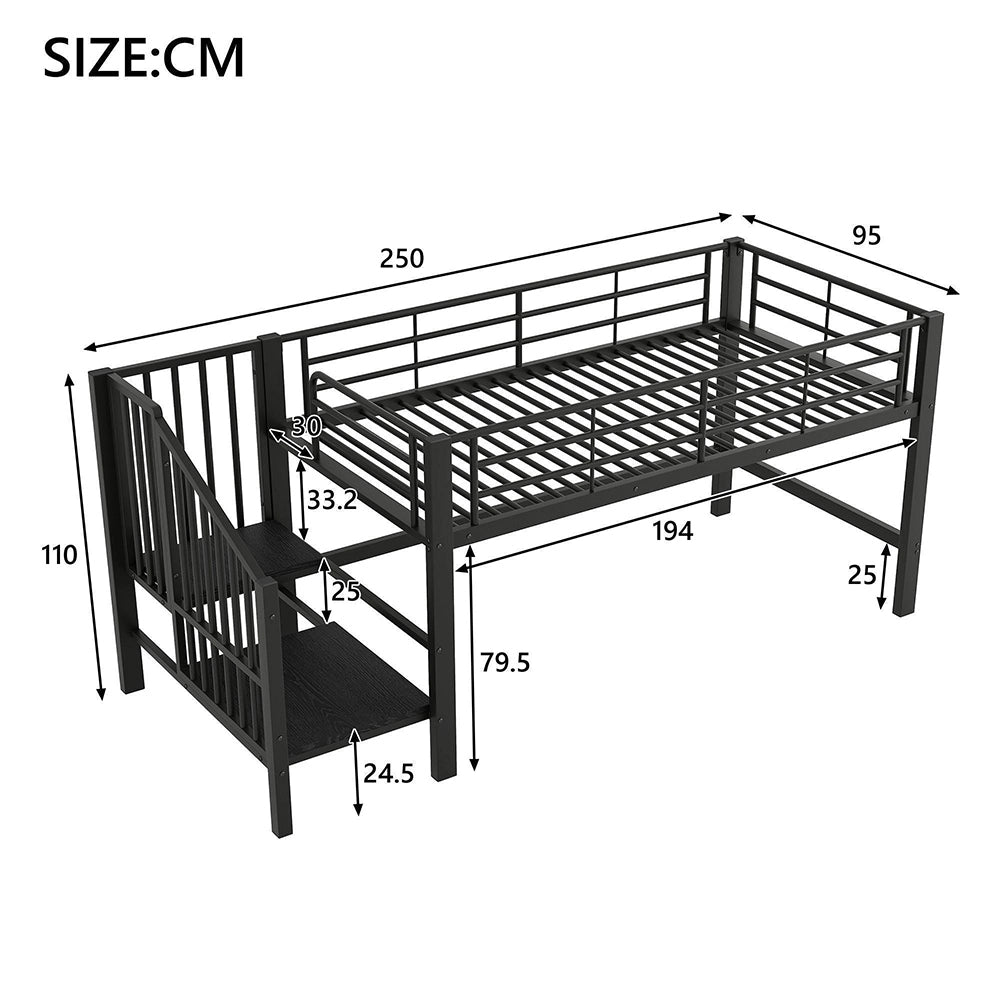 Letto mezzanino 90x200cm - Xylo - scala ripostiglio nero