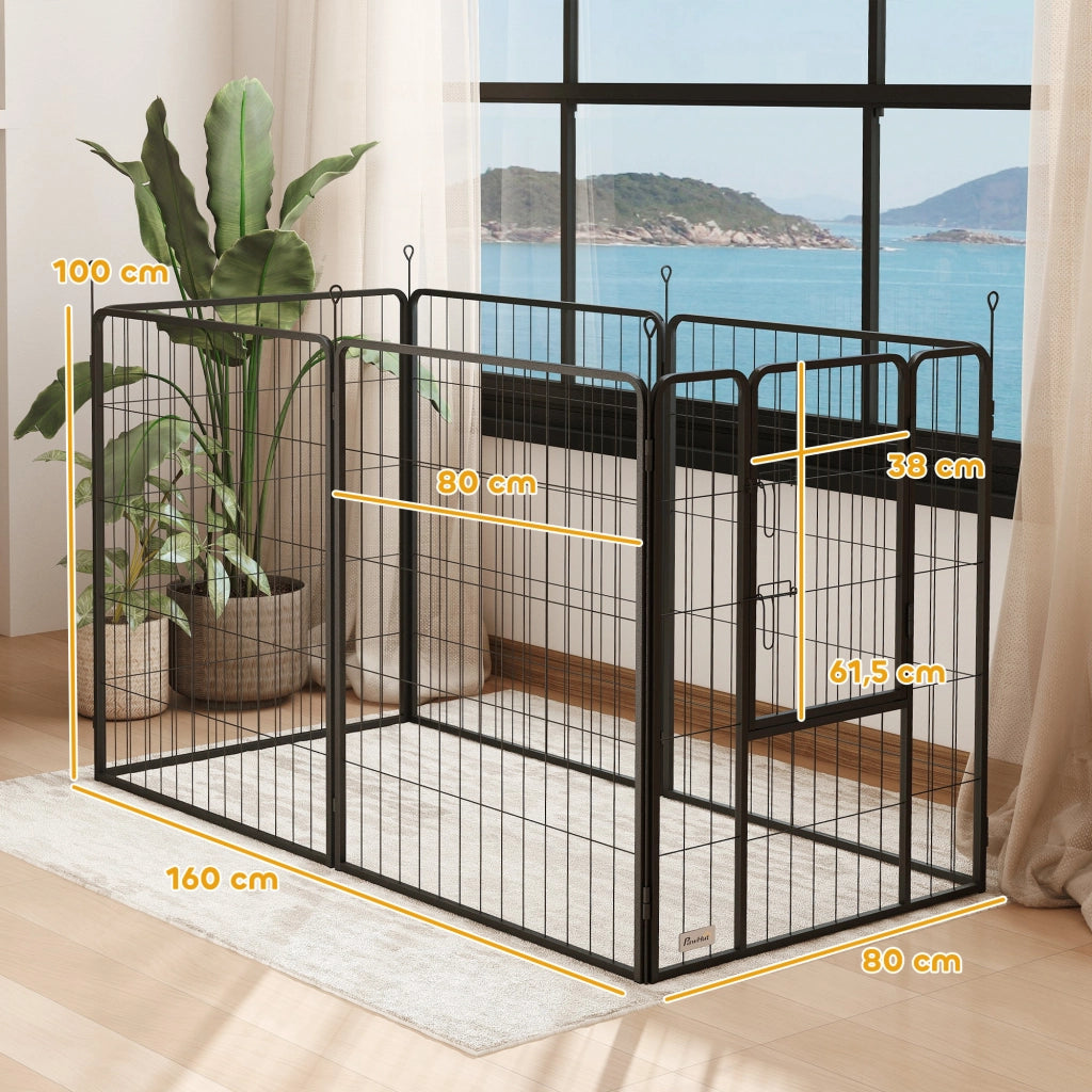 Recinto per Cani 6 Panelli 100 cm con Porta ¨C zephmum ¨C Nero per Interno ed Esterno