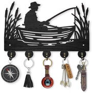 Sostegno per Chiavi in Legno di una Barca da Pesca - 5 Ganci - Nero - 30 x 20 cm - Design Marittimo - Ganci