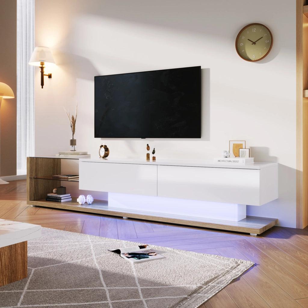 Mobile TV combinato - Zephmum - Bianco lucido e legno, LED regolabili