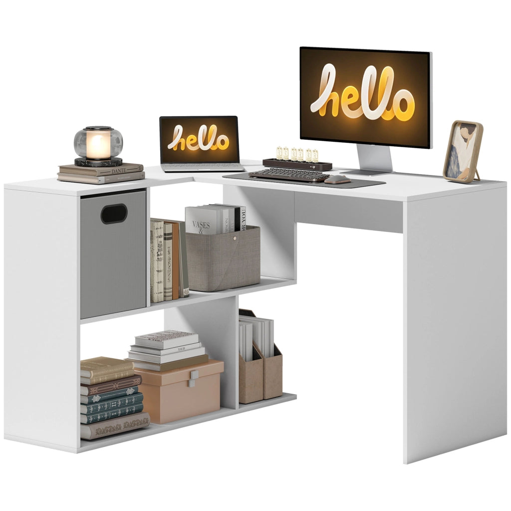 Scrivania Angolare Moderna con Scaffale e Cassetto ¨C Zephmum ¨C Bianco 110x100x75 cm