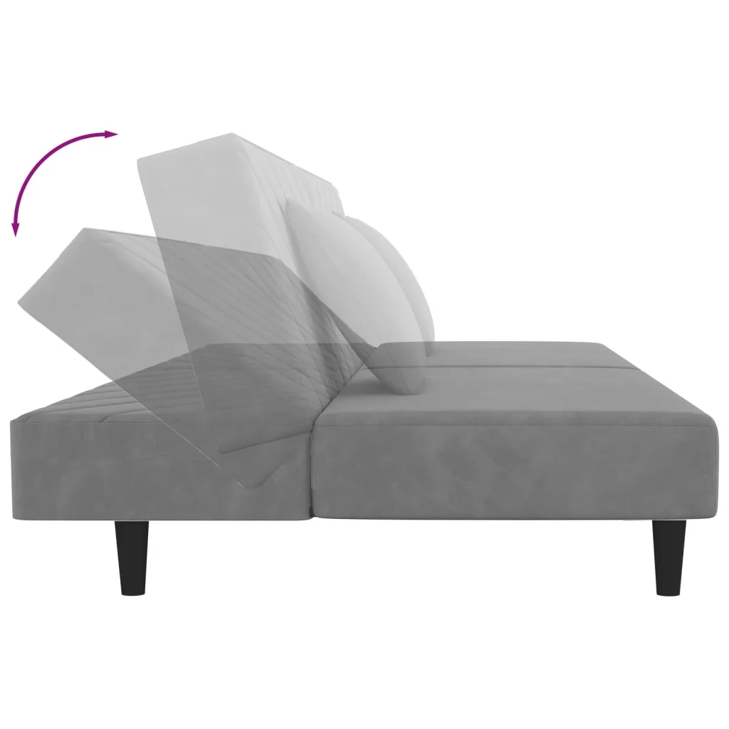 Divano Letto a 2 Posti con 2 Cuscini-Sofa Letto 2 Posti-Daybed Grigio Chiaro in Velluto 186986