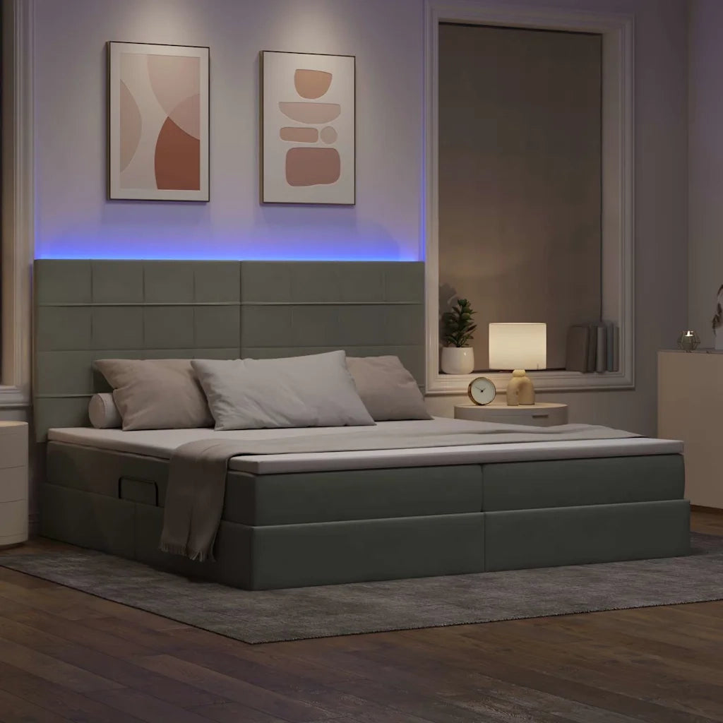 Letto con contenitore e LED Grigio chiaro 200 x 200 cm Velluto 3372687