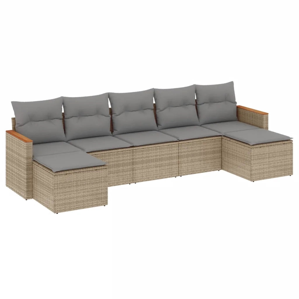 Set Divani da Giardino 7 pz con Cuscini Beige in Polyrattan