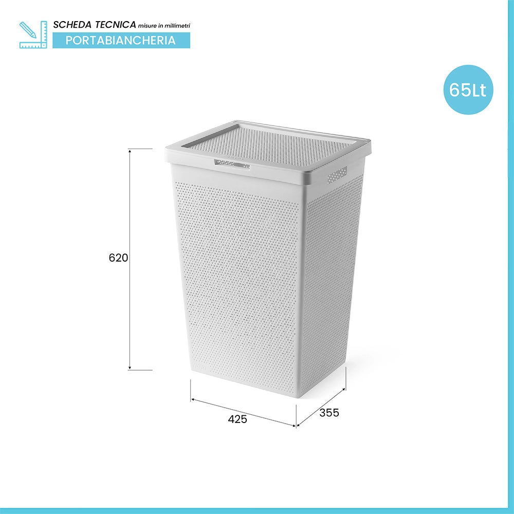 Cesta portabiancheria  65 lt bianca in plastica riciclata