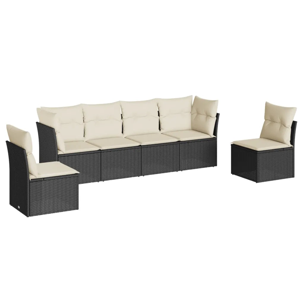 Set Divano da Giardino 6 pz con Cuscini Nero in Polyrattan