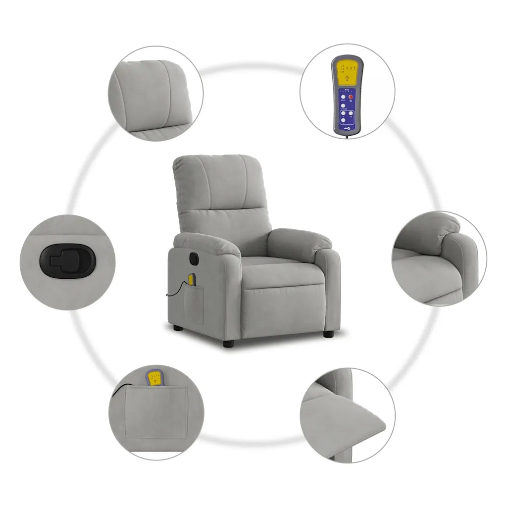 Poltrona | Sedia Relax Reclinabile Massaggio Grigio Chiaro Tessuto Microfibra