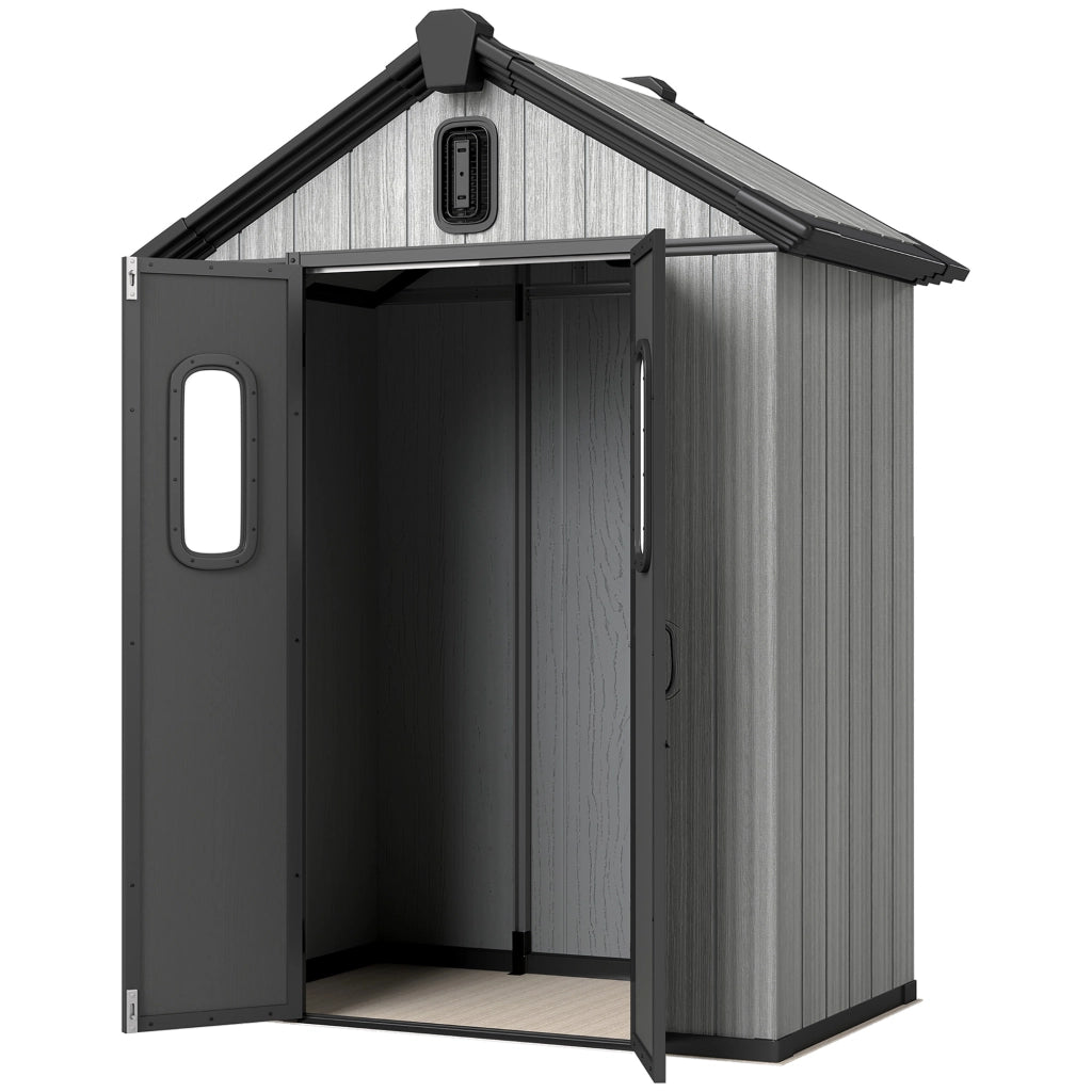 Capanno Giardino 160L x 98P x 217A cm, Plastica, Doppie Porte Bloccabili, Grigio
