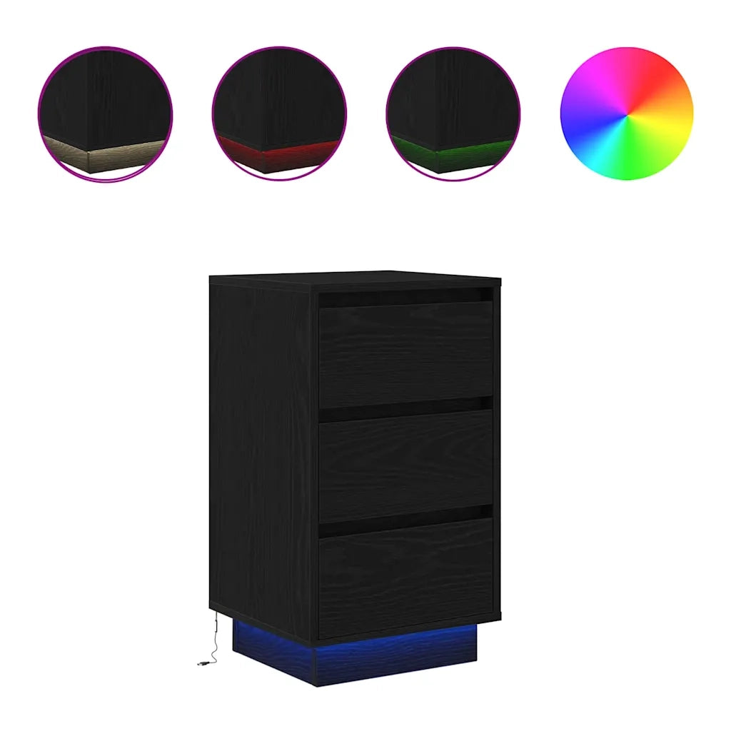 Comodino con Luci LED Nero 38x34x65 cm 861302
