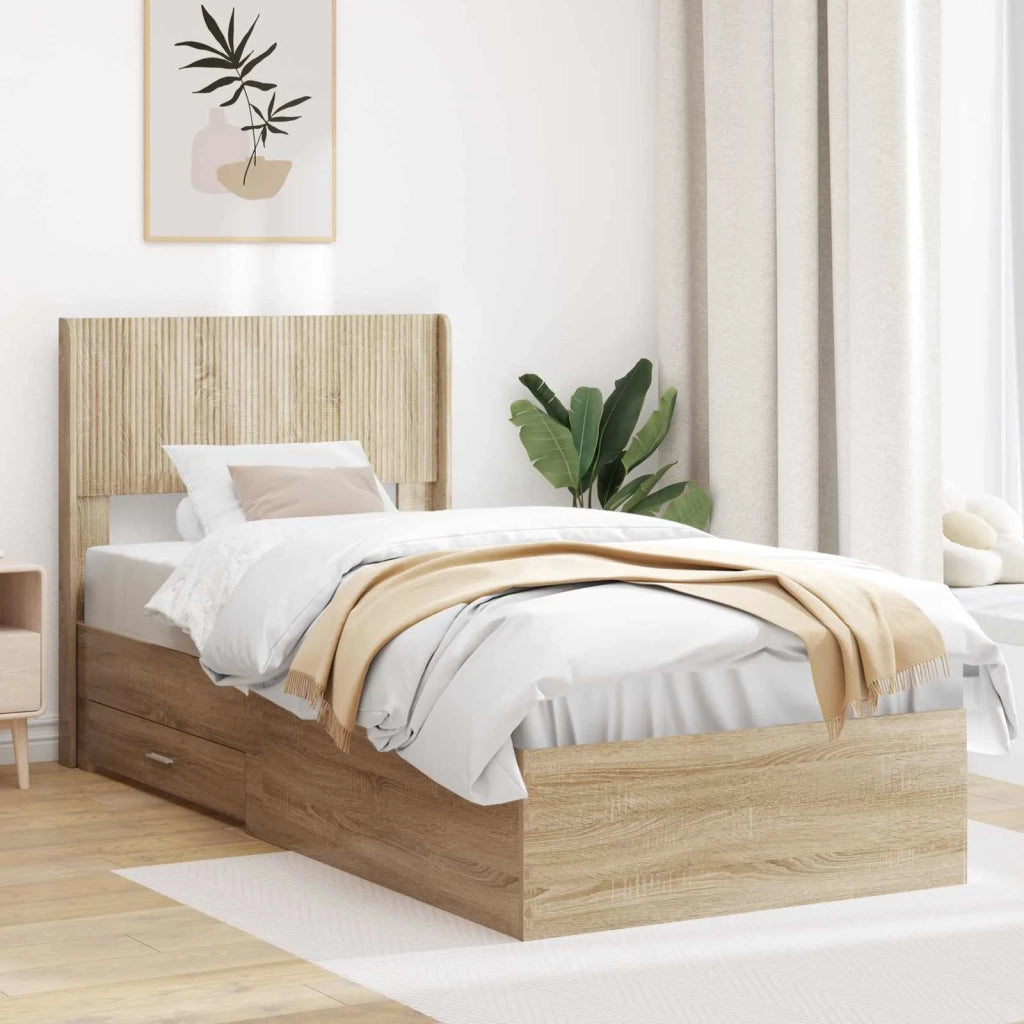 Struttura del letto con stoccaggio e testata-Giroletto con contenitore Rovere Sonoma 974855