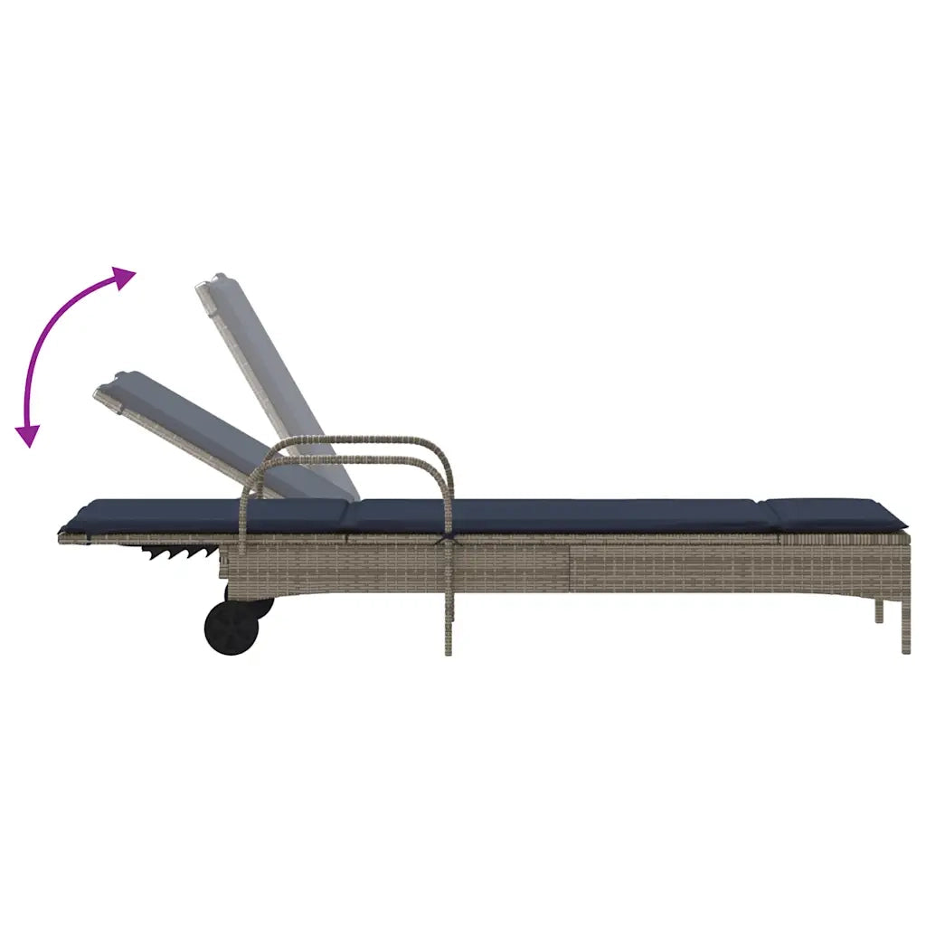 Lettino prendisole con ruote e Cuscino in Polyrattan Grigio 368315