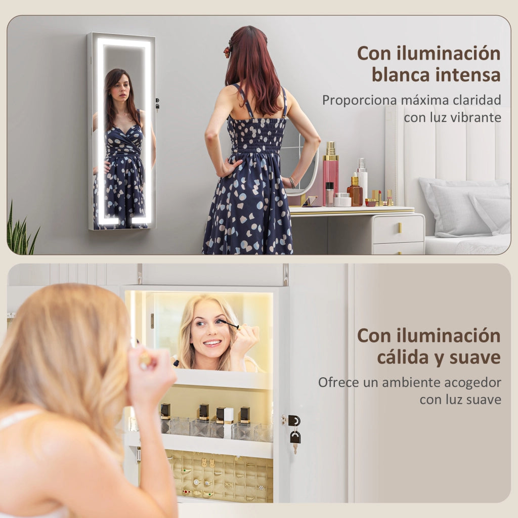 Specchio Armadio da Parete con Luci LED e Serratura ¨C Minimal ¨C Bianco