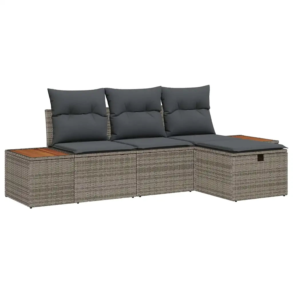 Set Divano da Giardino con cuscino 4 pcs Grigio Poly Rattan