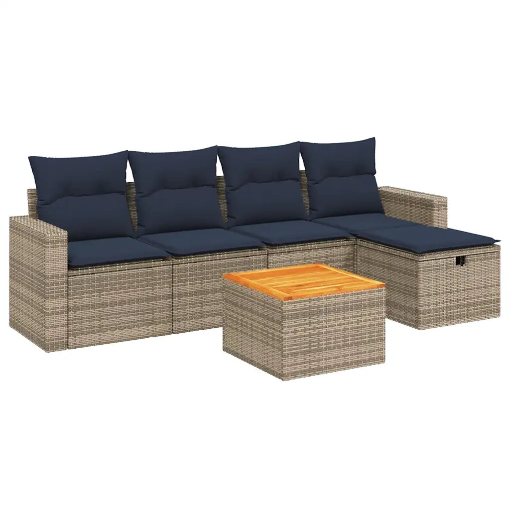 Set Divani da Giardino 6 pz con Cuscini Grigio in Polyrattan 3264834