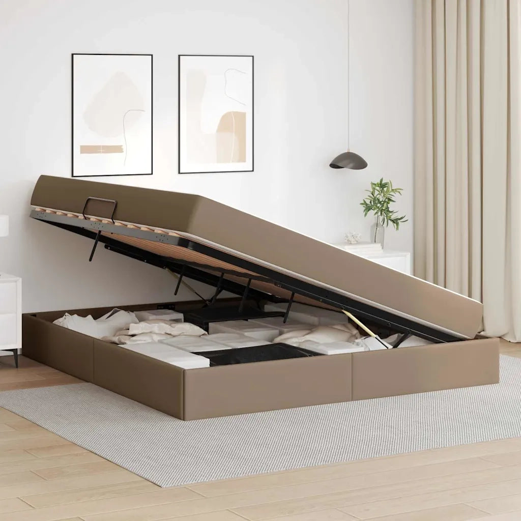 Letto con contenitore e materasso 2 pcs Cappuccino Pelle 3399623
