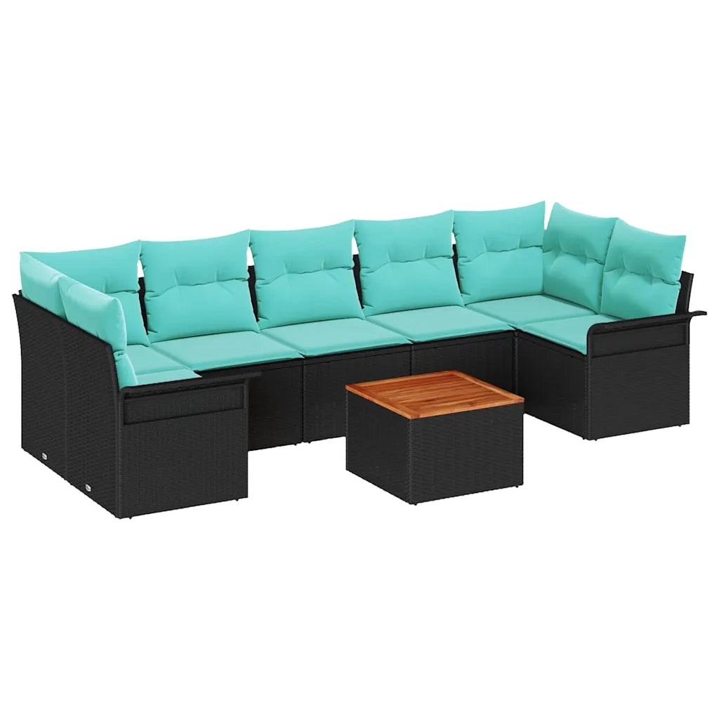 Set Divano da Giardino 8 pcs Nero e Turchese polyrattan 3355967