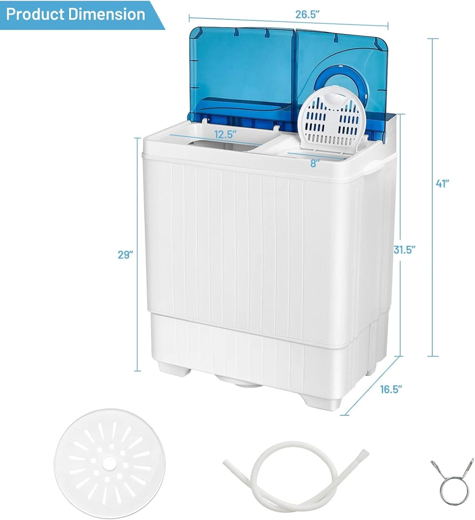 10021US-BL-FP Lavatrice automatica portatile compatta, bianca e blu