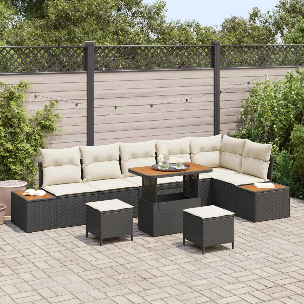 Set Divano da Giardino con cuscino 9 pcs Nero e Crema 3363325