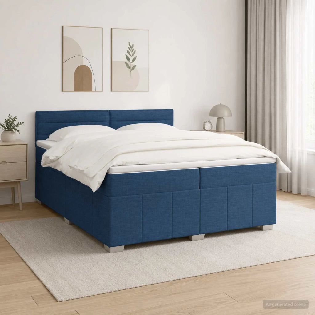 Letto Box Spring LED con Materasso Blu 200 x 200 cm Tessuto 3455688