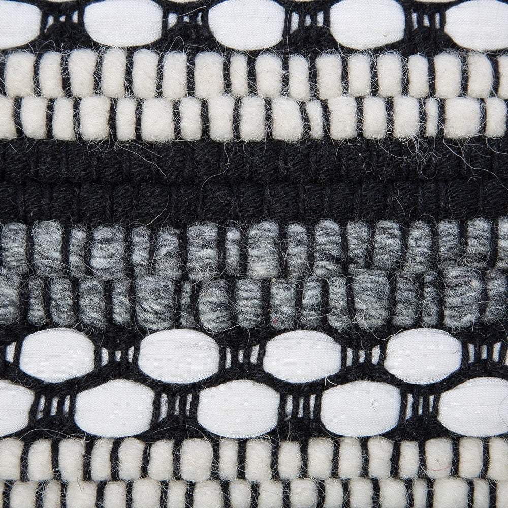 Pouf Bianco e Nero Cotone e Lana Intrecciato Macramè Boho Rustico