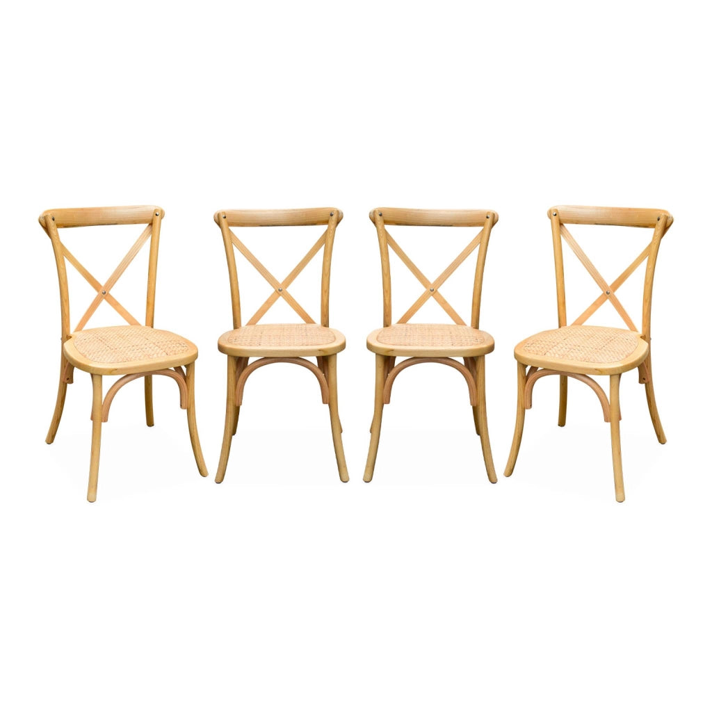 Set 4 sedie da bistrot vintage in legno, marrone naturale