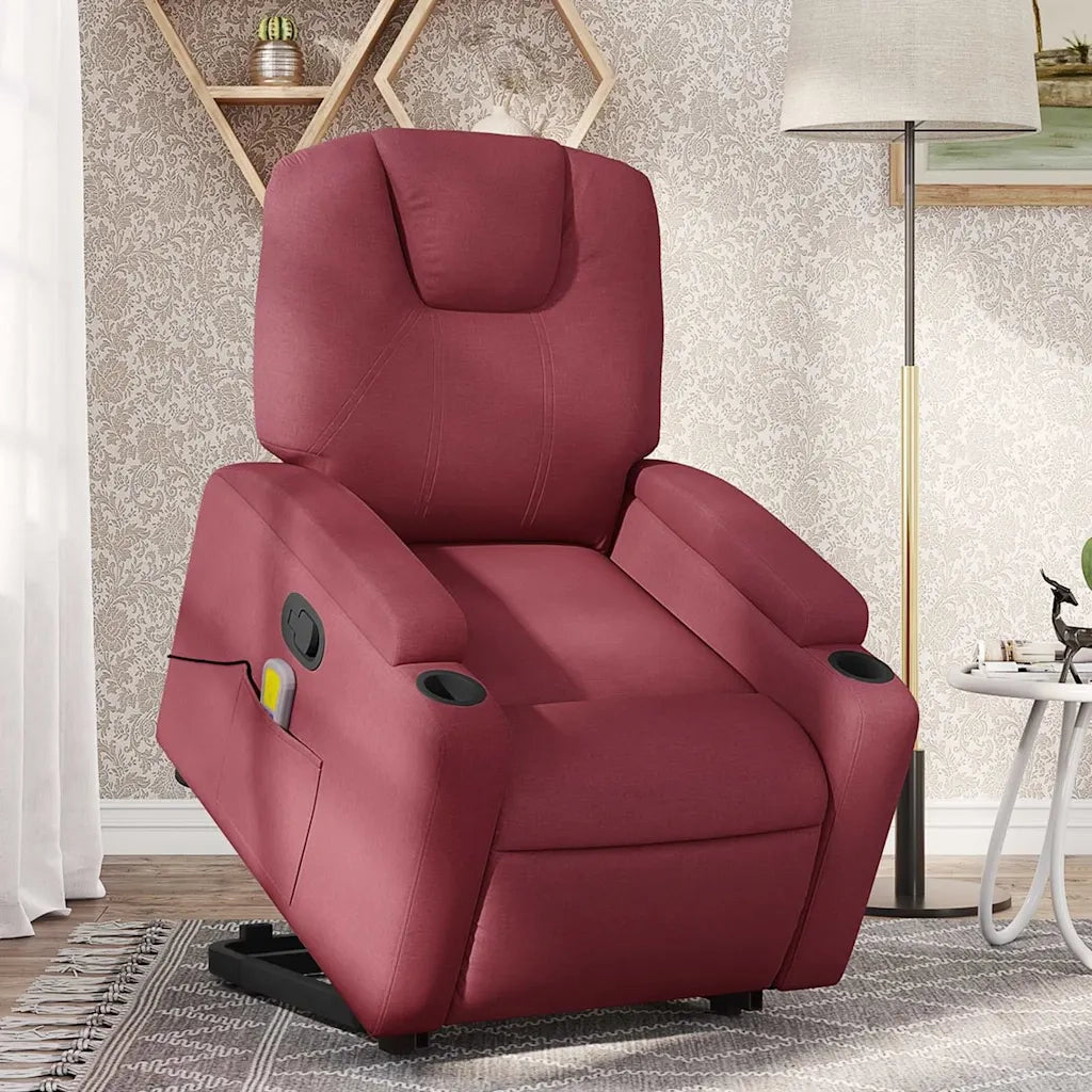 Poltrona | Sedia Relax Alzapersona Massaggio Reclinabile Rosso Vino Tessuto