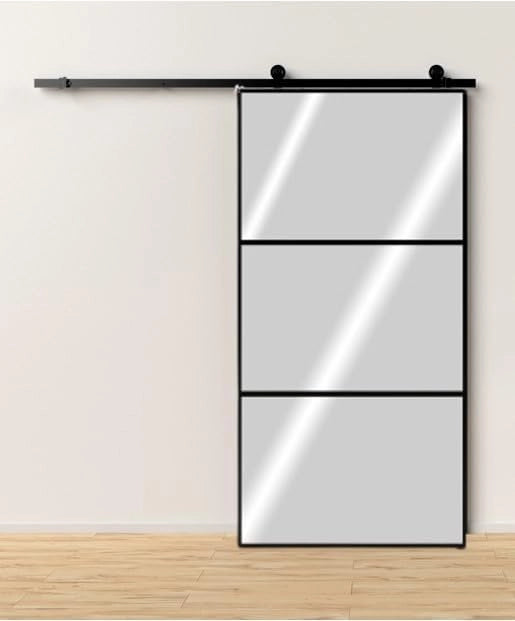 Porta Scorrevole 96x220 h cm con vetro in 3 sezioni effetto Specchio