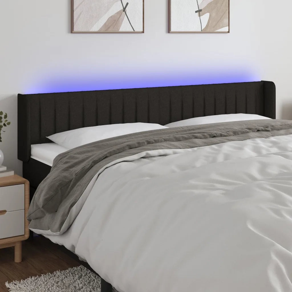 Testiera a LED Nera 183x16x78/88 cm in Tessuto 3123490