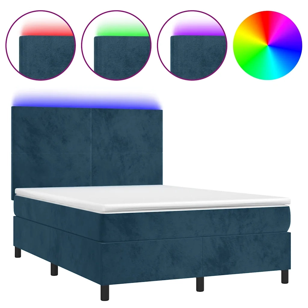 Letto a Molle con Materasso e LED Blu Scuro 140x190 cm 3136003
