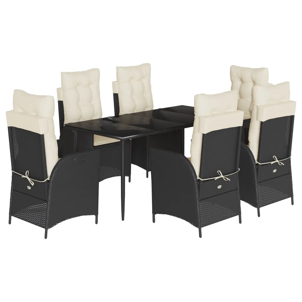Set da Pranzo da Giardino 7 pz Nero con Cuscini in Polyrattan